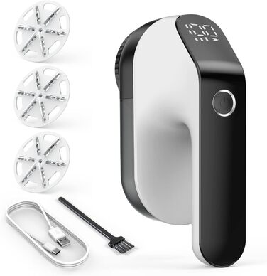 Електричний видальник ворсу з LED-індикаторами, USB, 2000mAh, 6-лезові клинки, 3 швидкості, для різних тканин (чорний, золотий)
