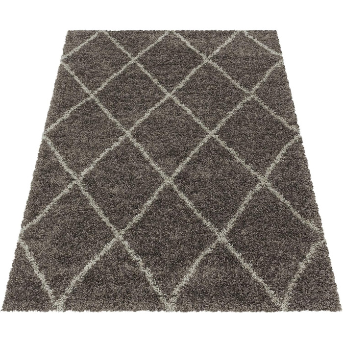 Круглий килим HomebyHome Shaggy діаметром 160 см з високим ворсом, стиль сканди, з малюнком у вигляді ромба, дуже м'який та пухнастий. Підходить для спальні, вітальні, кухні, коридору. Розмір 240 x 340 см (прямокутний), колір - тауп.