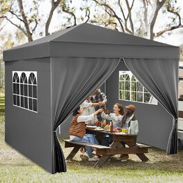 YITAHOME Outdoor Pop-Up Gazebo with Sides, Folding Gazebo, Waterproof Foldable Garden Gazebo for All Seasons, Camping Gazebo, Anti-UV with Free Adjustable Height for Parties, Markets (Dark Gray, 3x3m)