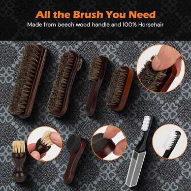 Shoe Polish Set 16-Piece, Premium Deluxe Shoe Cream Kit - 2.65 oz black, brown, and neutral shoe cream with brushes, polishing cloth, and more - Perfect gift for leather shoes and boot care set