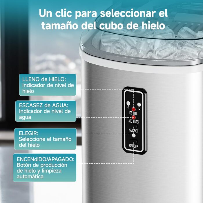 EUHOMY Ice Maker - Portable Ice Machine for Home & Kitchen - Fast 6-Minute Ice Production, 12kg Daily Capacity, Self-Cleaning, 2 Ice Cube Sizes, Black/Silver
