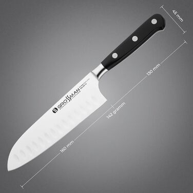 Ніж кухонний Grossman Elite Pro Santoku 29 см з нержавіючої сталі, ергономічна ручка