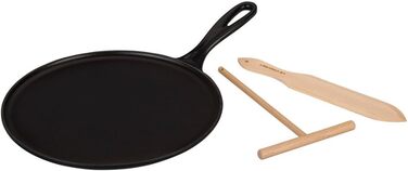 Млинцева сковорода з чавуну Le Creuset 27 см Cerise, з дерев'яною лопаткою, для всіх типів плит, індукційна
