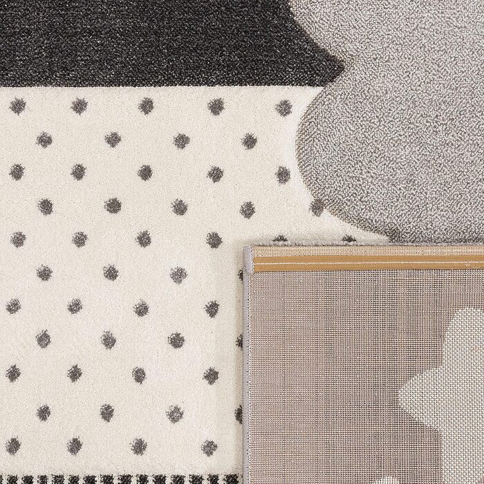 Paco Home Children's Rug, Carpet, Kids' Room, Boy, Girl, Pastel, Modern, Checkered, Dots, Moon, Stars, White, Gray, Blue, Size: Ø 120 cm Round