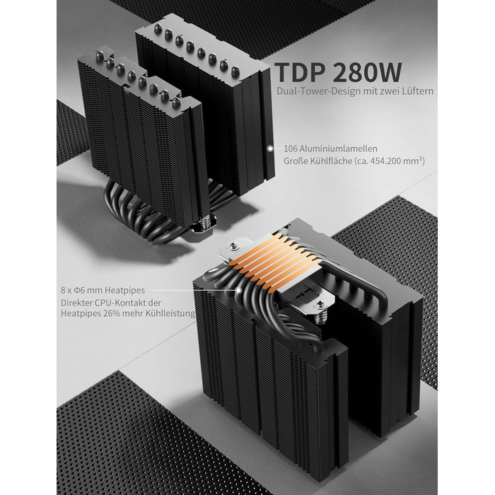 upHere UE2 Elite KC8C: Потужний кулер CPU з ARGB підсвічуванням (120мм, 8 heatpipes, 280W) для AM5/AM4/AM3, Intel 1851/1700/115x/1200