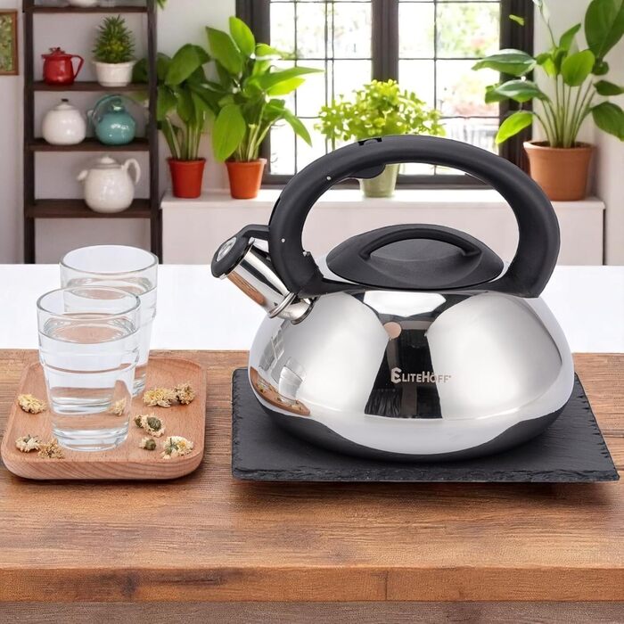 Електричний чайник EliteHoff з індукційним нагріванням, 3л, нержавіюча сталь, з автоматичним свистком, срібний, для всіх типів плит (E-5113)