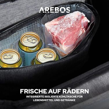 Візок для покупок Arebos 3в1, 56 л, з термовідділенням, складний, на колесах, сіра знімна сумка