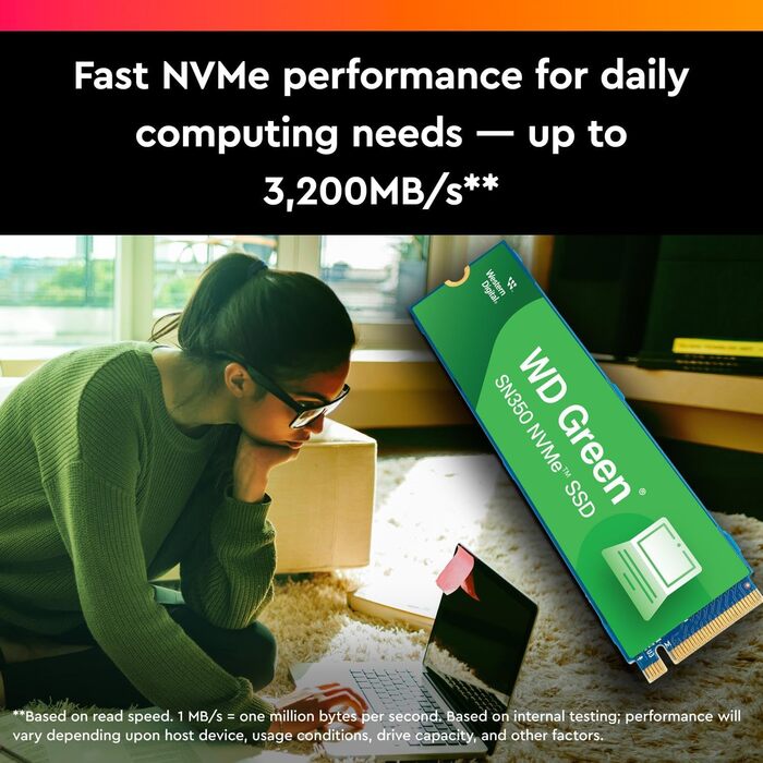 WD Green SN350 2TB NVMe SSD - Внутрішній SSD накопичувач M.2 2280, PCIe Gen3, QLC, до 3200 МБ/с