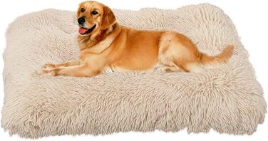 М'яке ліжко для собак SOAI, плюшеве килим для собак, корзина для собак, м'яке покриття, для середніх собак і котів (65x48 см) Бежеве