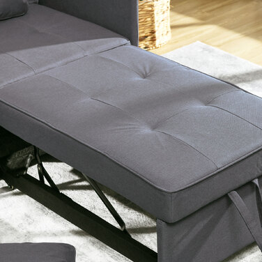 HOMCOM 3-in-1 Sleeper Chair Convertible Sofa Bed with Bed Function, 2-Seater Sofa with Adjustable Backrest, Side Pocket, Cushion, Wheels, up to 300 kg, for Small Spaces, Dark Grey | Aosom