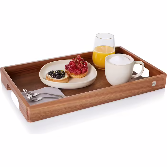 Ad Hoc Serving Tray Serve Smart | large wooden tray | serving tray with handle made of high-quality acacia wood (walnut veneer base) | serving platter 56x30cm | no bamboo