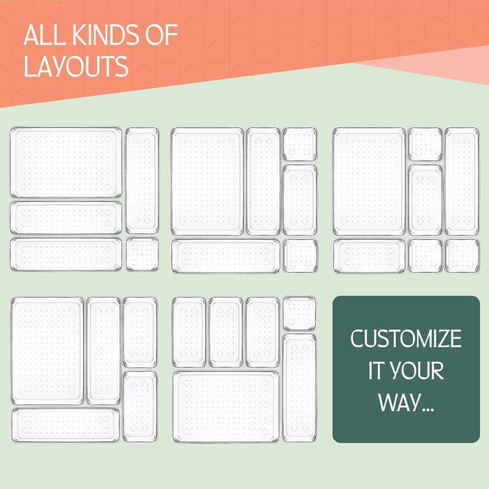 Ruboxa Transparent Drawer Organizer - 25 Pack, transparent plastic drawer organizers for home, organization and storage, kitchen, vanity, and office