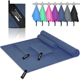 Набір рушників з мікрофібри, швидковисихаючих, 3 шт. (180x90см, 80x40см, 50x30см) для подорожей, спорту, пляжу, блакитний