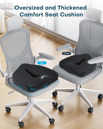 Ортопедична подушка для сидіння Feagar з Memory Foam, ергономічна подушка для офісного крісла, інвалідного візка, автокрісла, для хребта, чорна (чорний, XL (90-150 кг))