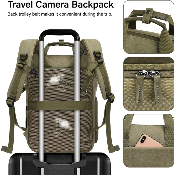 MOSISO Рюкзак для камери, DSLR/SLR/беззеркальна камера, відділення для штатива та 15-16 дюймовий ноутбук, ручка з PU, фоторюкзак з канвасу, сумісний з Canon/Nikon/Sony, оливковий жовтий