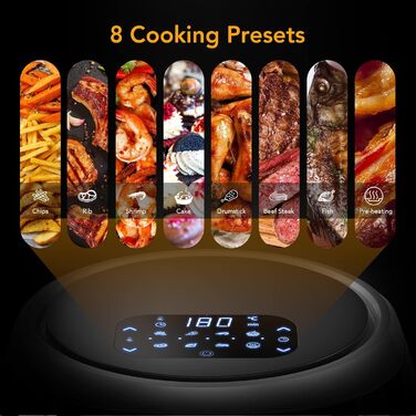 Hot Air Fryer, XXL Hot Air Fryer Oil-Free 8L 1800W, Air Fryer with Recipe Book in German, 8 Programs, Adjustable Temperature Control Acekool Gray