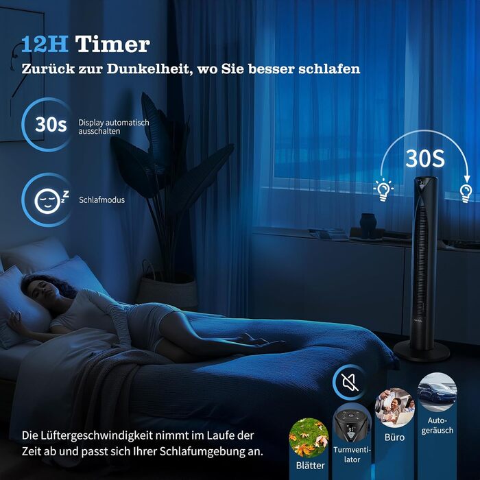 Вентилятор Tower Taylor Swoden 20dB з пультом, 96 см, 4 режими, 12 год таймер, 45W, чорний - для дому та офісу