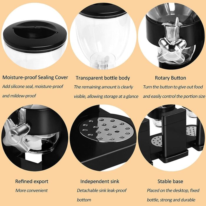 Повіка Триколісний контейнер для мюслі, чорний, 42 x 16 x 35 см, об'єм 6 літрів, пластик, сучасний, функціональний