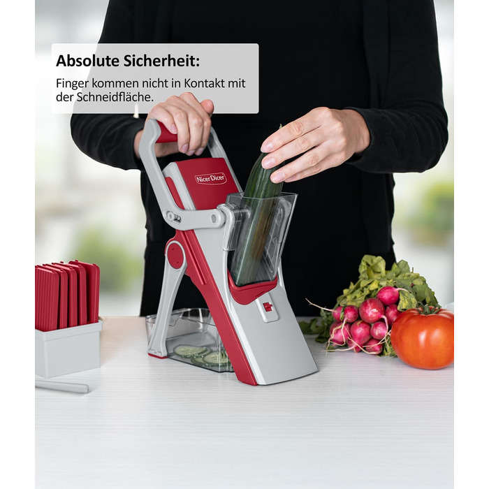 Nicer Dicer Mandoline Vegetable Chopper - 12-Piece Set with Interchangeable Blades - Vegetable Slicer, Julienne Cutter, Cucumber Slicer - Turquoise/Green (Red/Gray)