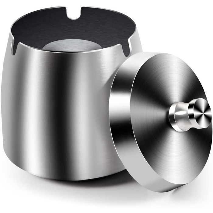 Попільничка для вулиці з кришкою: герметична, вітростійка, сталева попільничка для сигарет, срібна