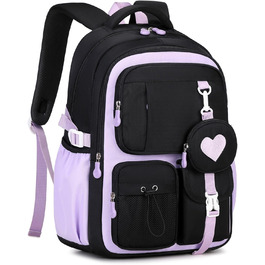 Шкільний рюкзак для дівчаток 1-5 класів з милим брелоком, стильний рюкзак для школи та подорожей, чорний