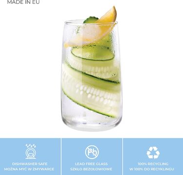 Water Glasses Set | Highball Glasses Set | 480 ml | Set of 6 | Large Drinking Glasses Drinking Glasses Set Highball Glasses Water Glass Juice Glass | Dishwasher Safe | Emma Collection
