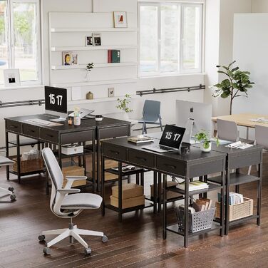 CubiCubi 120x50cm Desk with 3 Drawers & 4 Shelves - Home Office, Computer & Gaming Desk - Black