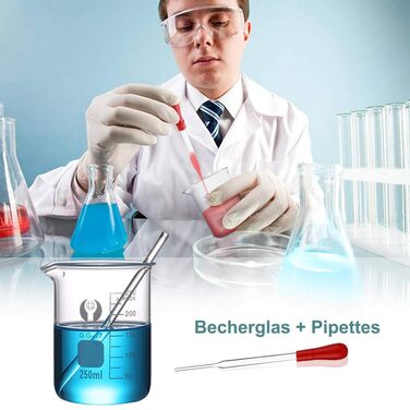 Beaker Glasses, Erlenmeyer Flasks, Measuring Cylinders Set, ZEEROQOLAB 4 Graduated Beakers, 3 Glass Measuring Cylinders with 3 Conical Flasks, with 3 Glass Pipettes, 2 Glass Stir Sticks, and 2 Wash Brushes