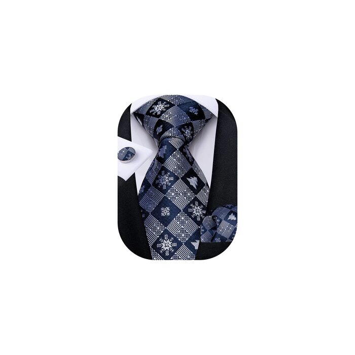 Диванні Шовкові Краваткові Набори для Чоловіків на Різдво від DiBanGu з Кишеньковим Квадратом та Краватками, Ткані Жакардом, Колір Блакитний (7809)