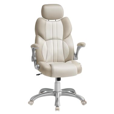 Крісло офісне SONGMICS, ігрове, регульована спинка, гойдалка, USB, підлокітники, ролики, регульована висота, OBG65BK (Крем-білий)