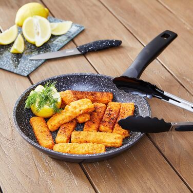 STONELINE Frying Pan - Induction-compatible pan with genuine stone particles coating, frying & universal pans made of aluminum cast, large pan (Grey, 24 cm)