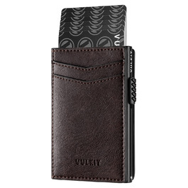 Кредитне шкіряне портмоне VULKIT з RFID захистом, автоматичний висувний механізм, для карток та візиток (Espresso)