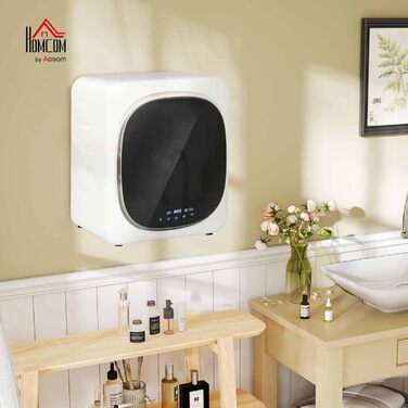 Міні-сушарка для одягу HOMCOM з 6 програмами, LED-дисплеєм, 4 кг, до 60°C, 800W, окремо стояча/настінна, з захистом від перегріву, біла