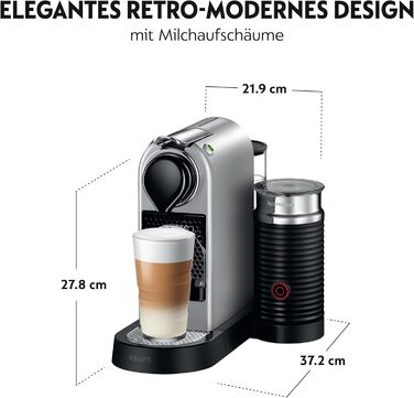 Кавомашина капсульна Nespresso Krups XN761B Citiz & Milk, 1260 Вт, 1 л, 19 бар, автоматичний режим очікування, срібляста