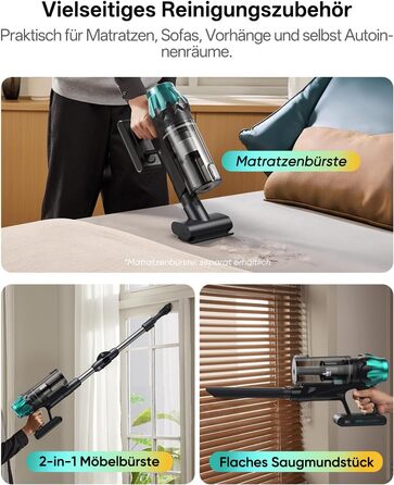 Бездротовий пилосос Vexilar V15Max з функцією миття підлоги, 60KPa/600W/60хв, гнучкий шланг, док-станція, GreenEye, насадка для твердих підлог та шерсті тварин, об'єм 1,5л, для килимів та шерсті тварин, колір: блакитний