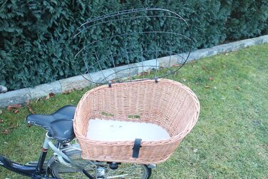 Корзина для велосипеда на багажник з плетеної лози з металевою сіткою та подушкою, XL або XXL. Без подушки - XXL