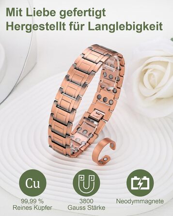 Браслет на руку чоловічий MagEnergy з міді - 3 потужні магніти, стильний дизайн, регульована довжина (набір міді)