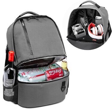 28L Insulated Cooler Backpack - Double Layer Thermal Rucksack for Picnics, Camping, and Travel (Gray)