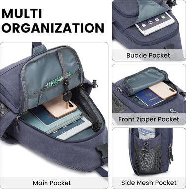 Сумка на плечі G4Free з канвасу - чоловіча/жіноча, для подорожей, хайкінгу, бігу, альпінізму (Navy Blue)