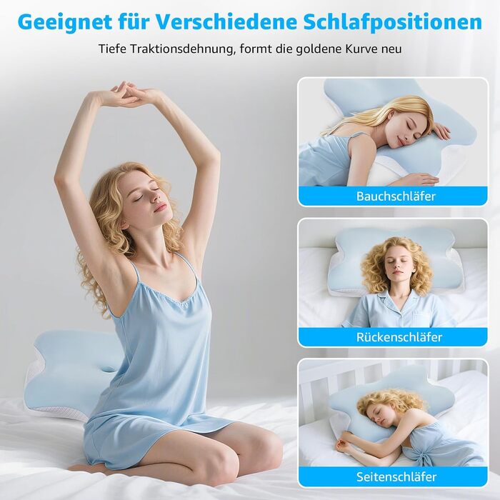 Подушка для шиї BRO з Memory Foam, 60x40x13 см. Ергономічна подушка для сну на боці, спині та животі. 2 чохли, для зняття болю в шиї.