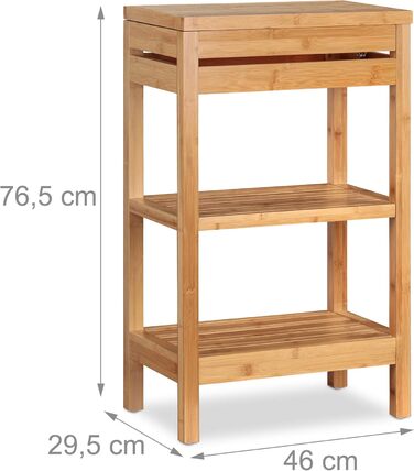 Relaxdays Bamboo Shelf, Standing Shelf with 3 Shelves, HxWxD: 76.5 x 46 x 29.5 cm, Compartment with Lid, Open, Kitchen & Bathroom, Natural