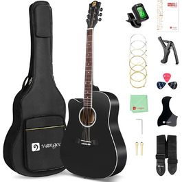 Акустична гітара Vangoa 4/4 для початківців та дорослих, чорна, з каподастром та чохлом