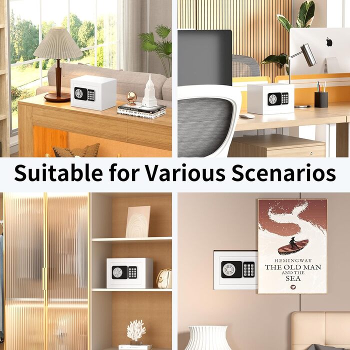 KABISAFE Сейф цифровий 6,8 л, маленький сейф для дому, електронна касове сховище, настінний сейф для домашнього офісу з 2 ключами, міні-сейф 23 x 17 x 17 см, Синій (Білий)