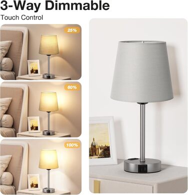 Настільна лампа Kakanuo з торшером, 2 шт. з USB-портами та диммуванням, для спальні, вітальні, дитячої кімнати, офісу (сірий)