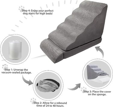 Сходи для собак LitaiL з 6 сходинок, сірі, для високих ліжок, 63.5–76.2 см висота, підходять для собак до 76.2 см