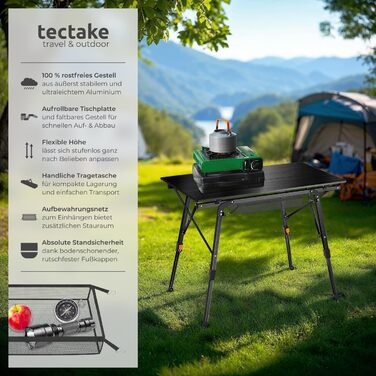 Стіл для кемпінгу Tectake®: розкладний, легкий, з Алюмінію, 90x52 см, чорний
