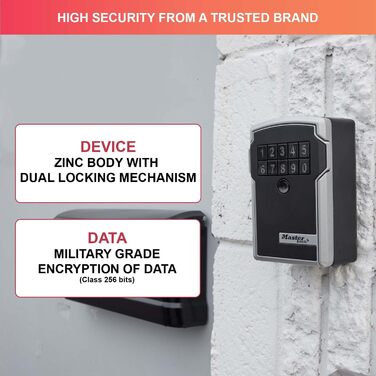 Сейф для ключів Master Lock Smart Connected з Bluetooth та кодовим замком, настінний, шифрування за військовим стандартом, 12.7x8.3x5.9 см