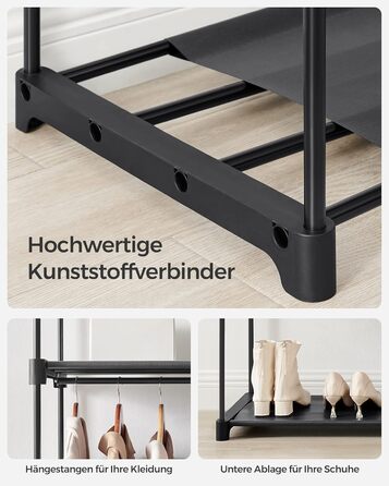 SONGMICS Storage Cabinet, Portable, with Hanging Rod, Foldable, Wardrobe, Bedroom, Office, 140 x 43 x 174 cm, RYG02GY (Black)