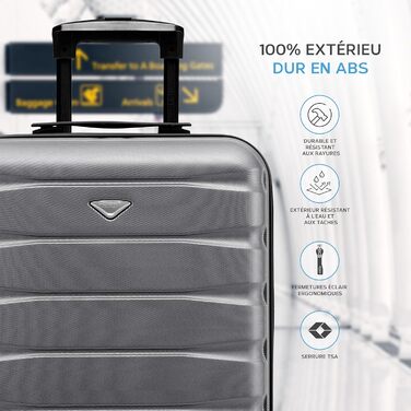 Чохол-валіза Flight Knight 56x45x25 см, жорсткий, ручна поклажа, сумісний з British Airways та Easyjet, сірий/чорний