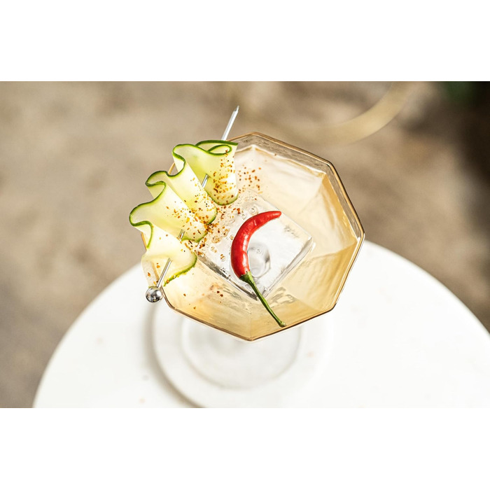 Набір з 4 склянок GLASSIQUE CADEAU Prestige для Еспресо Мартіні, дайкірі, коктейлів та шампанського. 150 мл, з золотим обідком, грановані, з довгим ніжкою.